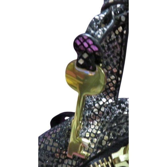 FOSSIL Megan Silver & Black Metallic Python Embossed Leather Backpack & Key - Picture 8 of 15